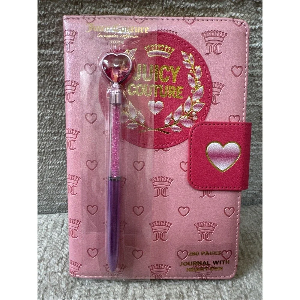 NWT Juicy Couture Pink Faux Leather Lined Journal Notebook w/ Magnetic Closure